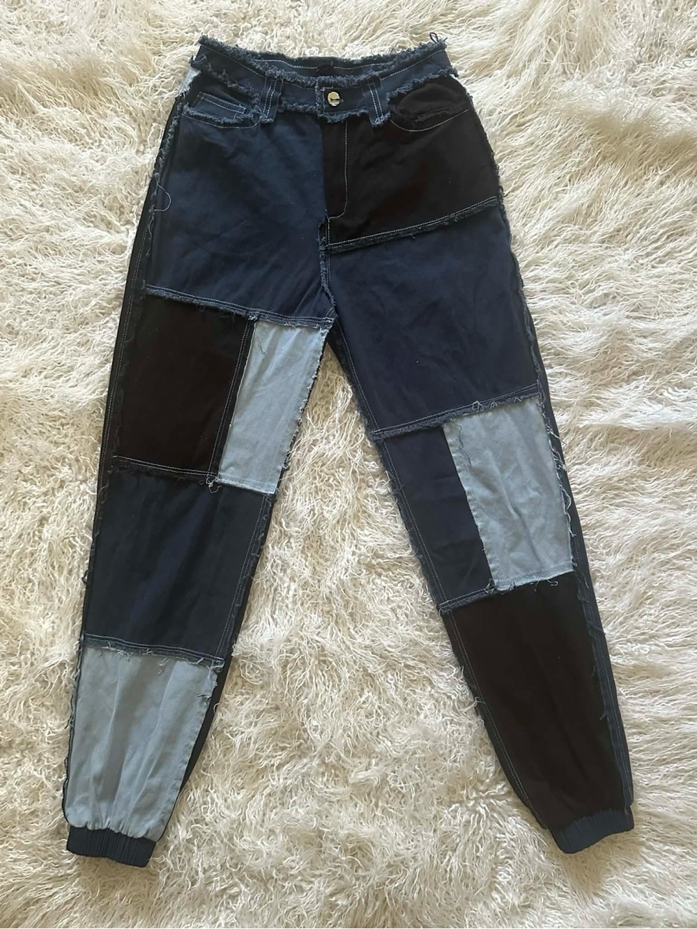 Patchwork High-Rise Jeans in Black and Navy